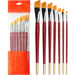New Styles Art Paint Brushes Wood Handle Angular Nylon Hair Watercolor Acrylic Artist Painting Brushes