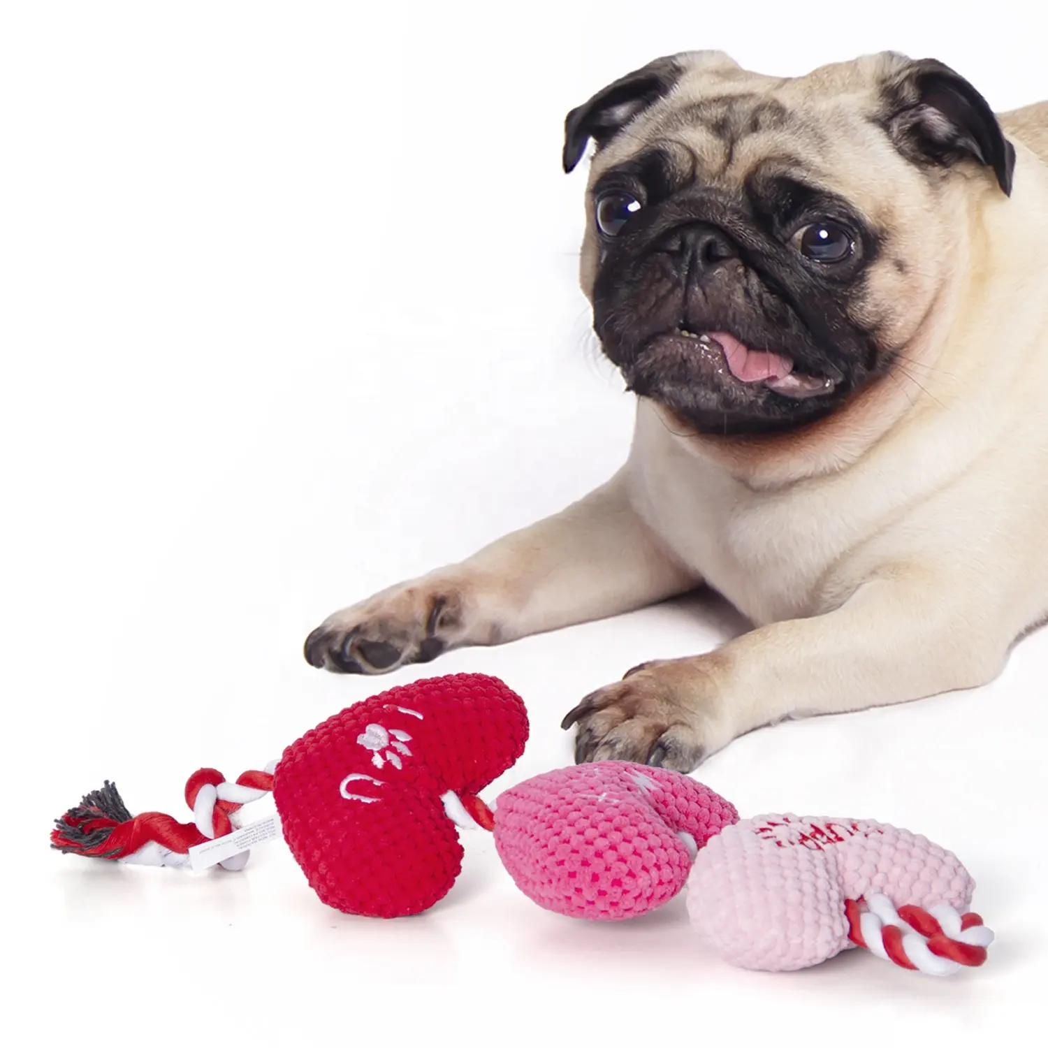 Interaktif köpek ropetoy withball econatural dogropetoy sevgililer günü I HEARTS YOU kalpler üzerinde halat kırmızı/pembe + özelleştirmek peluş oyuncaklar