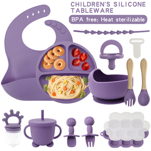 Ensemble de 12 assiettes et bols en silicone à ventouse pour bébé, vaisselle incassable de haute qualité avec motifs de dessins animés pour enfants - Product Image 2
