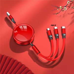 Câble de charge rétractable triple port 100W pour appareils Micro et USB-C, en TPE plat, idéal pour les voyages, cadeau promotionnel - Product Image 5