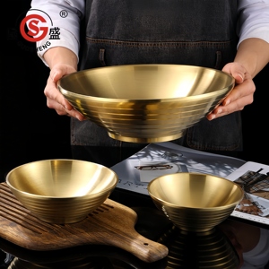 En gros, Bols à kimchi en acier inoxydable 304, Petits plateaux de service coréens à double paroi pour assaisonnements, Plats à sauce soja en métal doré - Product Image 1