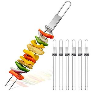 Brochettes de cuisson en acier inoxydable pour barbecue, fourchettes plates pour grillades, outil de pique-nique et camping en extérieur - Product Image 1