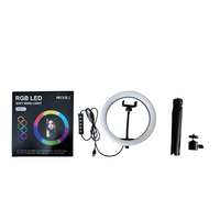 Anneau lumineux portable LED RVB de 10 pouces, lumière de remplissage à intensité variable pour la vidéo et la photographie, le maquillage et le téléphone avec trépied