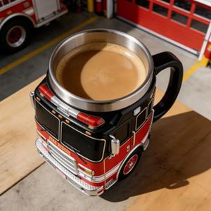 Mug à <span class=keywords><strong>café</strong></span> en forme de camion de pompiers - 11 oz - Thermos amusant pour pompiers - Acier inoxydable à double paroi - Pour hommes - Portable - Réutilisable - Product Image 2