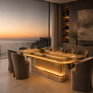 Contemporary Rectangular <b>Crystal</b> LED Dining Table For Living Room Banquet And Restaurant - Product Image 2