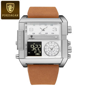 POEDAGAR Montre Homme Dorée Rectangle Étanche Lumineuse Jour Semaine Montre-Bracelet Homme Montres Multifonctions Homme Quartz Numérique Reloj - Product Image 4