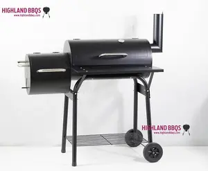 Grill BBQ Smoker Big Drum Smoker Grill Trolley Large Cooking Area Charcoal Woold Barbecue Offset Smoker