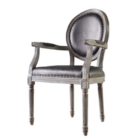 Chaise de salle à manger Warmfeel vintage traditionnelle en chêne vieilli avec accoudoirs, tissu crocodile perlé, bois massif, mobilier écologique pour la maison