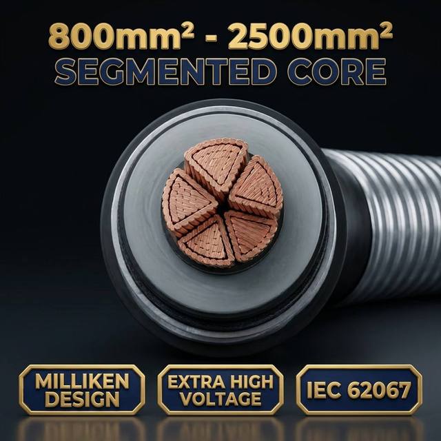 110kV 220kV High Voltage XLPE Power Cable 800/1000/1200mm² Milliken Segmented Copper Conductor Corrugated Aluminum Sheath YJLW03