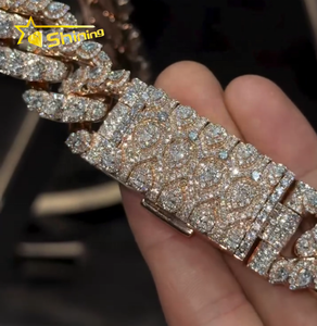 Мужская цепочка в стиле хип-хоп с муассанитами, кубинское плетение, серебро 925 пробы, розовое золото, огранка «груша» - Product Image 4