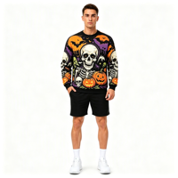 Sweat-shirt à col rond pour homme avec impression intégrale de squelette de citrouille personnalisé par sublimation pour Halloween
