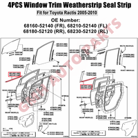 Joint d'étanchéité extérieur en feutre pour vitres avant et arrière 68160-52140 68210-52140 68180-52120 68230-52120 pour Toyota Ractis 2005-2010
