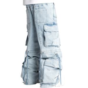 Pantalones Cargo Extra Holgados de Mezclilla Azul 100% Algodón, Lavado Desgastado, con Múltiples Bolsillos, Estilo Urbano, para Hombre, Venta al Por Mayor - Product Image 2