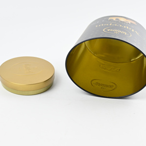 Lata Redonda de Metal Negra y Dorada Personalizada con Tapa en Relieve, Impresión por Estampado en Caliente, Lata Vacía para Envasado de Chocolate, Mazapán y Dulces - Product Image 3