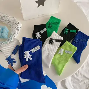 Japon et corée du sud chaussettes amovibles ours dans le Tube filet en coton Ins vêtements infrarouges Klein bleu bas de sport pour femmes