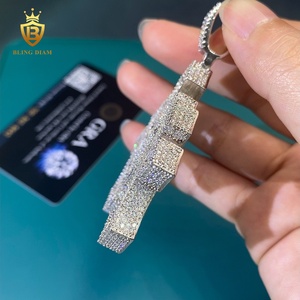 Pendentif Croix en Argent 925 avec Moissanite Taille Baguette, Sertie de Moissanites, Testée au Diamant Testeur, Colliers Pendentifs Raffinés - Product Image 3