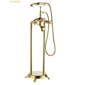 Brass Brass bồn tắm vòi Roman bồn tắm vòi freestanding Bồn tắm đứng bồn tắm tap Máy trộn Vàng Gốm 5 năm hiện đại