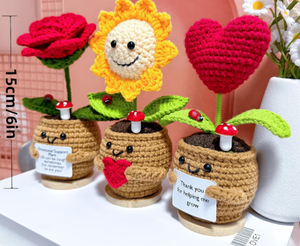 Planta de Ganchillo 2026 con Forma de <span class=keywords><strong>Corazón</strong></span> de Girasol y Rosa en Maceta, Planta Positiva Emocional, Regalo de Graduación, Gracias por Ayudarme a Crecer - Product Image 4