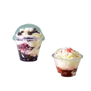 Petit gobelet jetable transparent 250ml 5oz rond en plastique PET/RPET/PLA pour dessert avec couvercles pour crème glacée