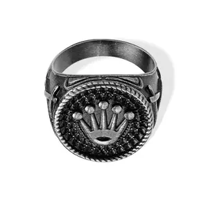 HP Hip Hop Retro Stainless Steel Finger Rings Crown Palm Print Design Jewelry Rings For Men Wholesale