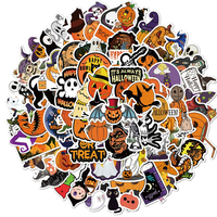 Personalizado de alta calidad impermeable Halloween Feliz Festival decoración brillante fantasma murciélago diablo vinilo troquelado pegatinas etiquetas