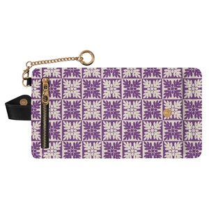 Hawaiian Purple Quilt Ulu Card Holder Clutch Purse Zipper Wallet PU Leather Short Women's Wallet Card Slot Wallet with Buckle - Product Image 3