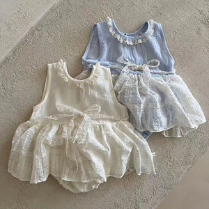 Nouvelle Robe Barboteuse Princesse à Carreaux Mignonne pour Bébé Fille 2026, en Coton Fin d'Été, Sans Manches - Product Image 4
