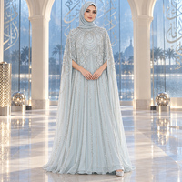 Robe de soirée vintage de luxe, col haut, ornée de perles et de cristaux, longueur cheville, abaya faite à la main, Dubaï, islamique