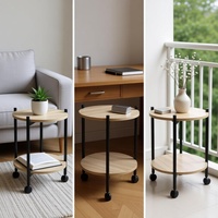 Table d'appoint ronde minimaliste moderne à 2 niveaux avec roulettes pour salon et chambre