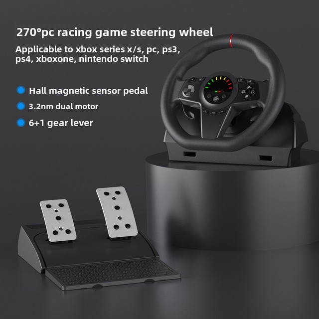 PC Racing Game Steering Wheel with 2-Pedal Automatic Transmission, Multi-Platform Compatible Car Driving Simulator