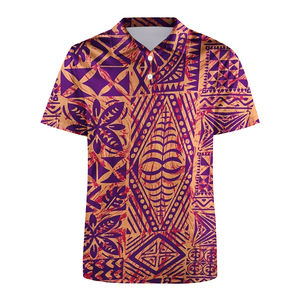 Camicia Estiva a Maniche Corte da Spiaggia per <span class=keywords><strong>Uomo</strong></span>, Stile Tapa con Motivi Floreali Polinesiani Tribali Samoa, <span class=keywords><strong>Polo</strong></span> Personalizzata - Product Image 2