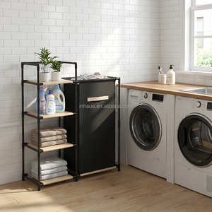 INHAUS Design Tragbares Faltbares Vierstufiges Aufbewahrungsregal Wäscheständer mit Wäschesack - Product Image 5