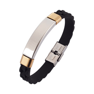 Factory Fashion Punk Titanium Steel <strong>Bracelet</strong> <strong>Couple</strong> Personalized Engraved Silicone Stainless Steel <strong>Bracelet</strong> - Product Image 5