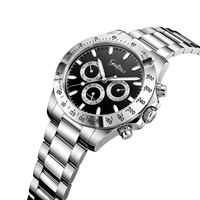 Montre automatique de luxe pour homme avec bracelet en acier inoxydable personnalisé avec logo, cristal saphir, 41 mm, affichage double heure, ouverture, étanchéité 3 ATM