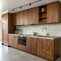 Ensemble de meubles de cuisine modernes pour projet de villa aux États-Unis : armoires, meuble vitrine et plan de travail en mélaminé et quartz