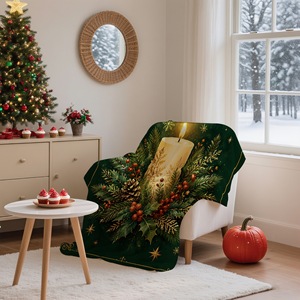 Manta rectangular con estampado de linterna navideña, verde, poliéster, algodón, decoración del hogar, estilo clásico acogedor de invierno, lavable a máquina - Product Image 6