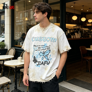230gsm Custom Streetwear Printed Oversized <strong>Tshirt</strong> Men Vintage Unisex T-Shirt with Ribneck 100% Cotton Cropped t Shirt Men Tee - Product Image 2