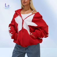 Huili jaket bertudung dengan Logo kustom, jaket wanita bertudung, jaket bulu domba ukuran besar longgar, pas badan, jaket Hoodie bordir musim gugur dan musim dingin