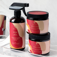 2 4 oz Ensemble d'emballages cosmétiques pour soins capillaires Bouteille vide pour huile capillaire Bouteille de pulvérisation d'humidité bouteille de mousse pot de crème étiquette personnalisée autocollant