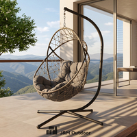 J&M Outdoor L106 Chaise suspendue œuf moderne en rotin tressé pour jardin, balcon et terrasse, avec support de balançoire
