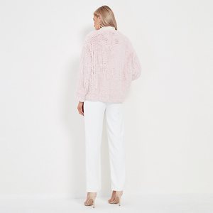Cappotto in Vera <span class=keywords><strong>Pelliccia</strong></span> di Coniglio Lavorato a Maglia per Donna Pudi, Nuovissimo Cappotto Invernale Caldo per Ragazze, Giacca Maglione Taglie Forti Nero <span class=keywords><strong>Rosa</strong></span> CT123 - Product Image 4