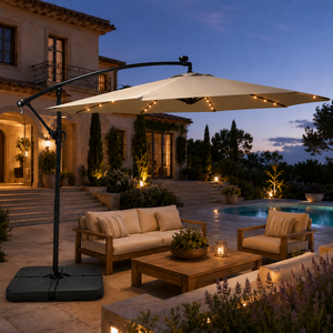 300cm Modern Outdoor Cantilever Umbrella LED Lights Steel Frame Waterproof <strong>Banana</strong> Offset Hanging <strong>Parasol</strong> Park Patio Restaurant - Product Image 1