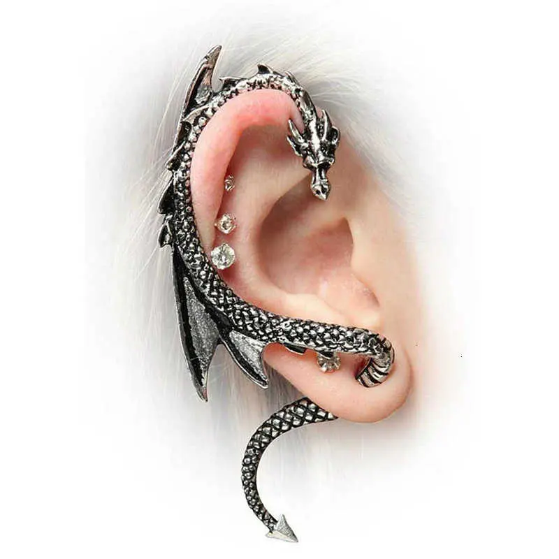 Women Men Gothic Ear Wrap Retro Clip Earrings Piercing Vintage Halloween Jewelry Punk Rock Dragon Cuff Earrings