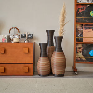 Juego de 3 Jarrones de Piso de Ratán de PVC Tejidos a Mano, 27.56, 23.62 y 19.69 Pulgadas, Gris, Marrón, Beige, Rayado, Decoración Rústica para el Hogar - Product Image 6