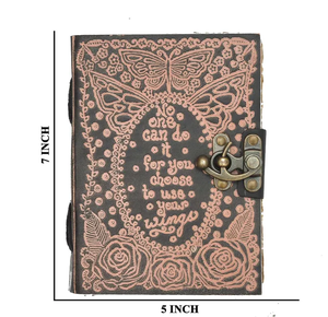 Butterfly Embossed Leather Journal Handmade Deckle Edge Paper Vintage Grimoire <b>Diary</b> & Writing Notebook - Product Image 6