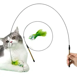 ペットのおもちゃ猫のいじめスティックシミュレーションバードフェザーベルPPハンドルインタラクティブ格納式ワンドいじめ子猫猫のおもちゃ用品