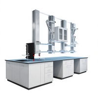 Table d'islande modulaire de laboratoire avec armoire murale et bras d'extraction d'air local pour laboratoires scolaires et universitaires