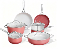 Ensemble de 11 ustensiles de cuisine antiadhésifs, revêtement céramique non toxique, casseroles et poêles durables, essentiels de cuisine sains, chauffe rapide