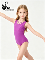 Justaucorps de gymnastique sans manches à bretelles croisées sur le devant pour filles, en Spandex et Nylon, taille élastique, tenue de danse d'entraînement, OEM pour enfants