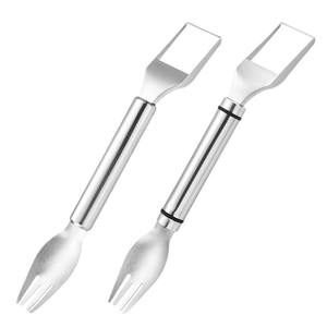 Trancheuse à pastèque et cantaloup moderne en acier inoxydable, double usage, diviseur de fruits multifonctionnel avec fourchette en plastique PC - Product Image 4